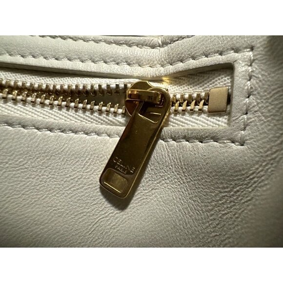 Celine Triomphe White Leather Shoulder Bag With Gold Hardware - Picture 14 of 16